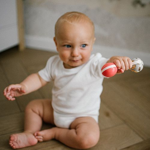 Брязкальце з прорізувачем 3м+ Babyono Гантеля різнокольорове фото 3
