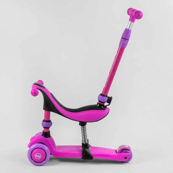 Дитячий самокат - беговел 3 в 1 з амортизатором та підсвічуванням Best Scooter рожевий BS-26566 фото 3
