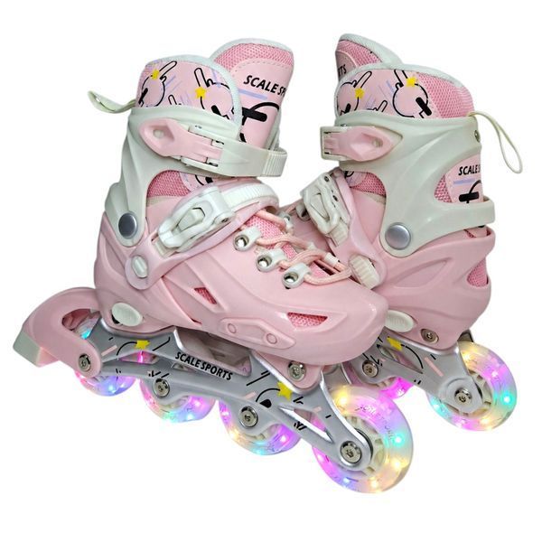 Детские раздвижные ролики 29-33 с комплектом защиты и шлемом Scale Sports LF 605 Pink подсветка колес фото 2
