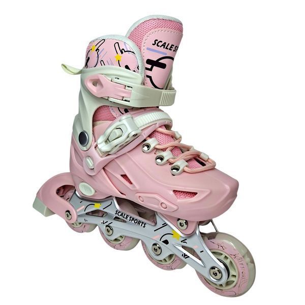 Детские раздвижные ролики 29-33 с комплектом защиты и шлемом Scale Sports LF 605 Pink подсветка колес фото 3