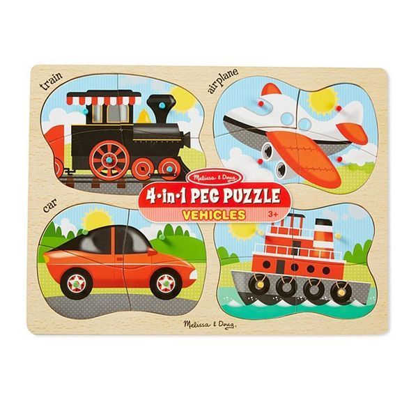 Деревянные пазлы 4 в 1 "Транспорт" Melissa&Doug 4 пазла по 4 элемента MD9865 фото 4