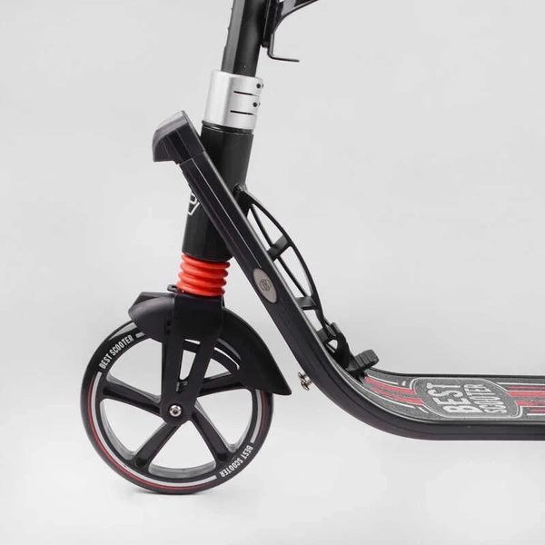 Самокат двухколесный складной с фарой ручной тормоз Best Scooter Forward черный с зеленым L-21044 фото 2
