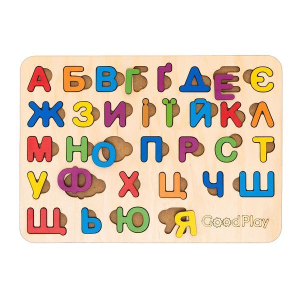 Дерев'яна рамка-вкладиш Монтессорі для малюків GoodPlay Абетка веселка 3+ 27х19 см 33 вкладишів PS-4-005 фото 2