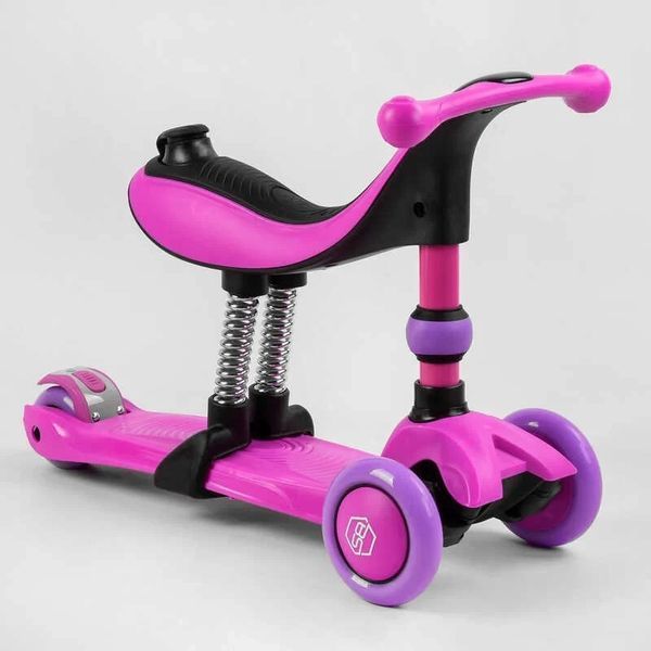 Дитячий самокат - беговел 3 в 1 з амортизатором та підсвічуванням Best Scooter рожевий BS-26566 фото 5