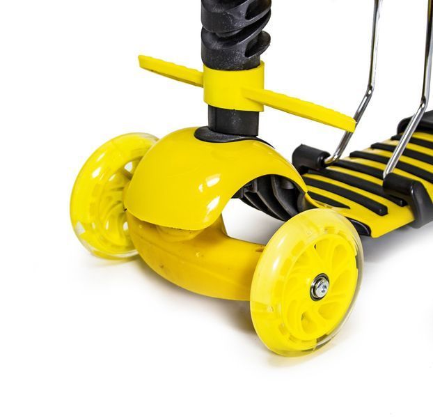 Детский самокат - трансформер 6 в 1 с бортиком и подсветкой Scooter Божья коровка желтый фото 4