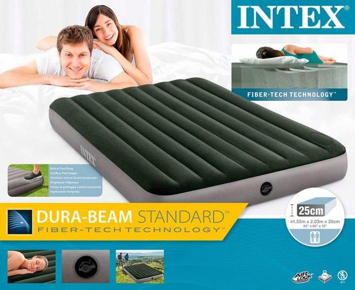 Велюровий надувний матрац для відпочинку та сну Intex подвійний 152x203x25 см із вбудованим насосом 64763 фото 4