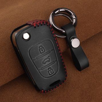 Шкіряний чохол для ключа запалювання автомобіля Hyundai (Хюндай) чорний фото 1