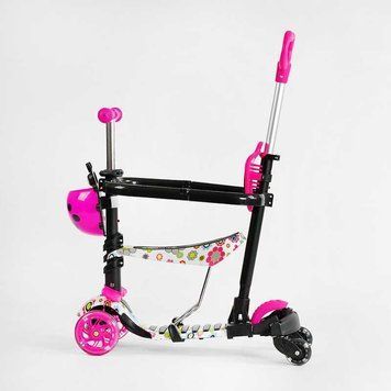 Детский самокат - трансформер 6 в 1 с бортиком и подсветкой Best Scooter боковые колеса малиновый фото 1
