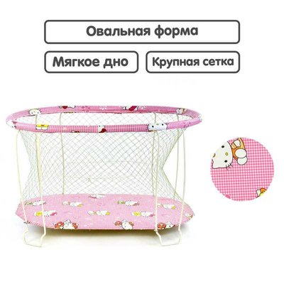 Манеж для малышей Мася №8 "Hello Kitty" 98х69х60 см овальный, мягкое дно, розовый фото 1
