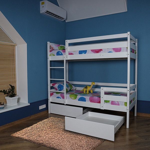 Двоярусне дерев'яне ліжко для підлітка з ящиками Sportbaby 190х80 см біле babyson 6 фото 6