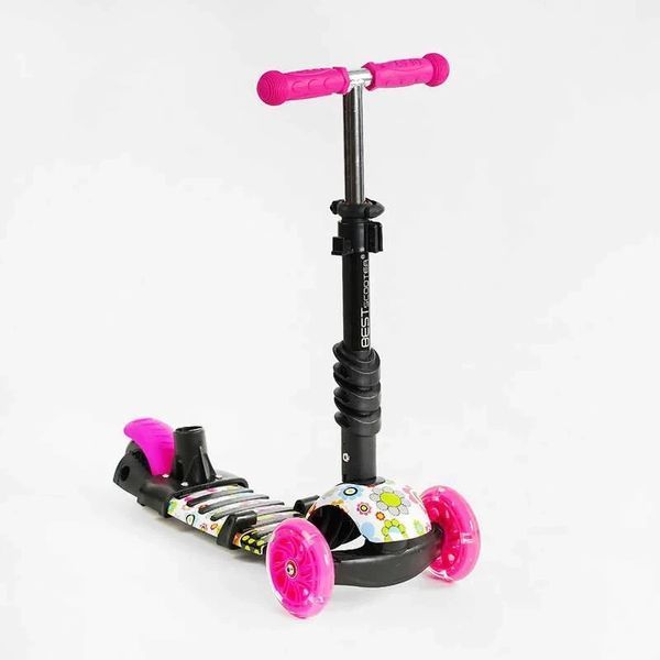 Детский самокат - трансформер 6 в 1 с бортиком и подсветкой Best Scooter боковые колеса малиновый фото 7
