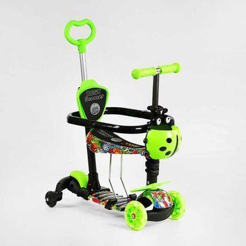 Детский самокат - трансформер 6 в 1 с бортиком и подсветкой Best Scooter боковые колеса салатовый фото 1