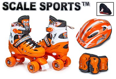Раздвижные ролики квады 29-33 с комплектом защиты и шлемом Scale Sport Оранжевый фото 1