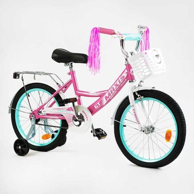 Велосипед дитячий двоколісний 18" CORSO Maxis прикраси кошик доп колеса рожевий CL-18164 фото 1