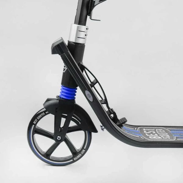 Самокат двоколісний складаний з фарою ручне гальмо Best Scooter Forward чорний з синім L-50267 фото 2