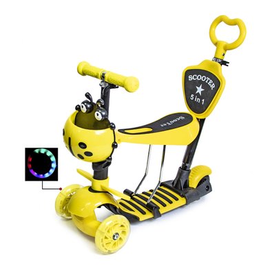 Детский самокат - трансформер 5 в 1 с подсветкой Scooter Божья коровка Yellow фото 1