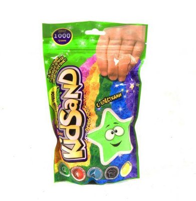 Кинетический песок Danko Toys KidSand в пакете с блёстками 1000 г зелёный KS-03-01 фото 1