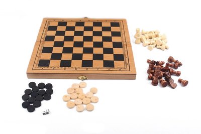 Набір класичних ігор 3 в 1 "Шахи, шашки, нарди" дерев'яний 29х29 см S3023 фото 1