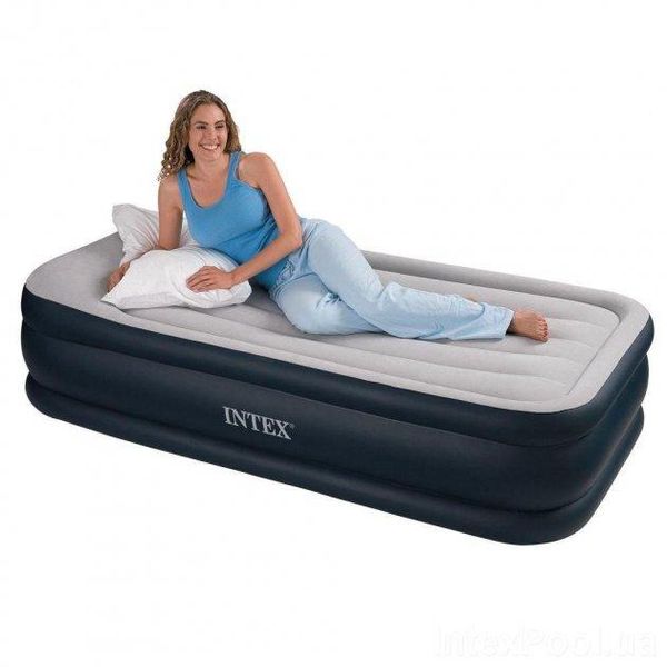 Велюровый надувной матрас для отдыха и сна Intex одинарный с электронасосом 99х191х42см 64132 фото 2