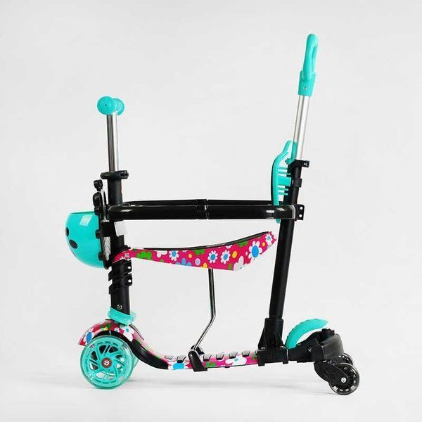 Детский самокат - трансформер 6 в 1 с бортиком и подсветкой Best Scooter боковые колеса бирюзовый фото 2