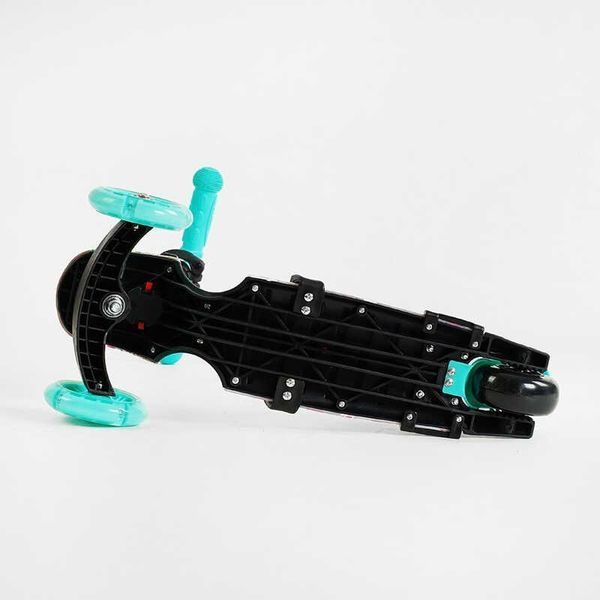 Детский самокат - трансформер 6 в 1 с бортиком и подсветкой Best Scooter боковые колеса бирюзовый фото 4