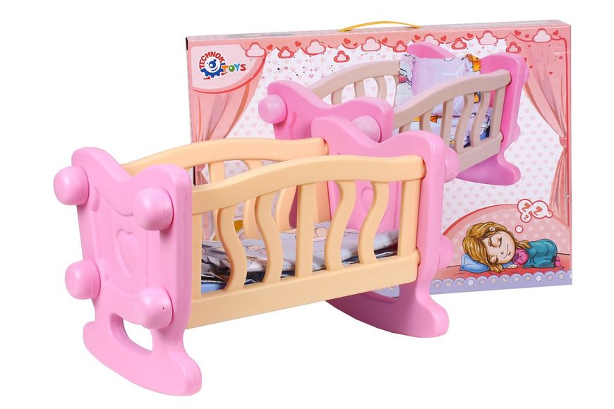 Кроватка-люлька для кукол ТехноК бежево-розовая 4180 фото 2