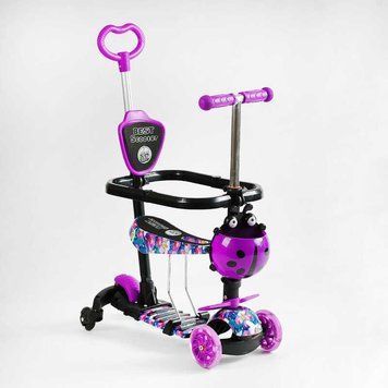 Детский самокат - трансформер 6 в 1 с бортиком и подсветкой Best Scooter боковые колеса лиловый фото 1