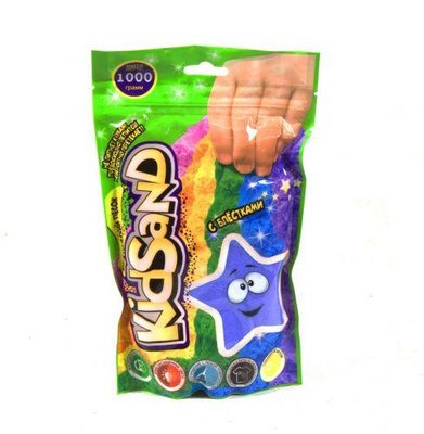 Кинетический песок Danko Toys KidSand в пакете с блёстками 1000 г голубой KS-03-01 фото 1