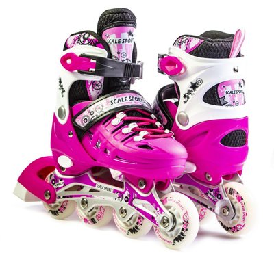 Дитячі розсувні ролики 34-37 з комплектом захисту та шоломом Scale Sports Pink підсвічування переднього колеса фото 1