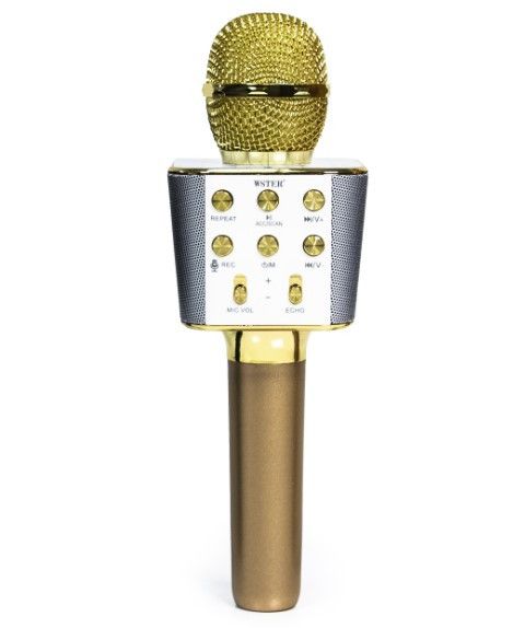 Бездротовий bluetooth караоке мікрофон з колонкою WS-+1688 Золотий фото 1