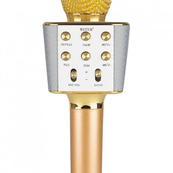 Беспроводной bluetooth караоке микрофон с колонкой WS-1688 Золотой фото 2
