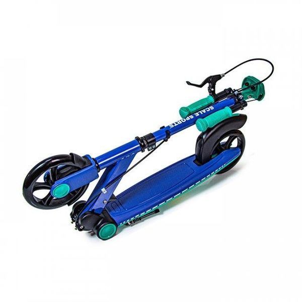Двухколесный самокат Scale Sports SS-19 складной синий с ручным тормозом фото 2