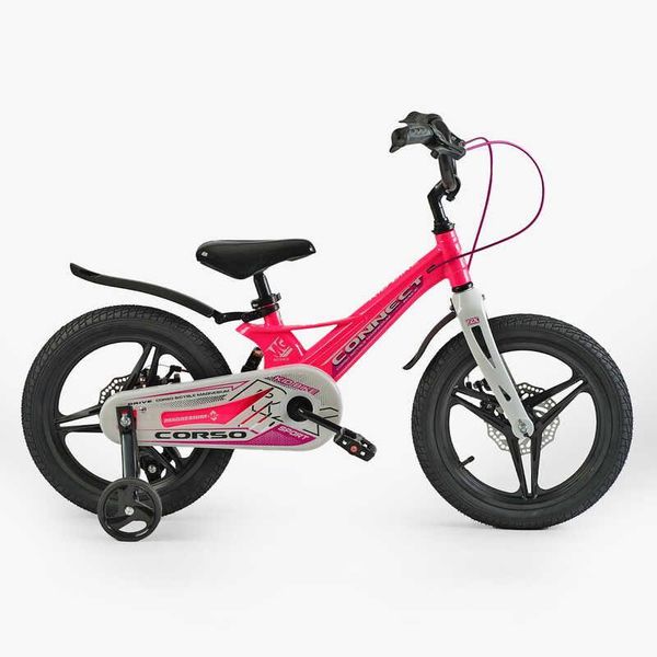Велосипед дитячий двоколісний 16" CORSO Connect магнієва рама доп колеса на 5-7 років рожевий MG-16504 фото 2