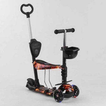 Детский самокат - трансформер 5 в 1 с подсветкой Best Scooter Корзинка с принтом черный с красным 17334 фото 1