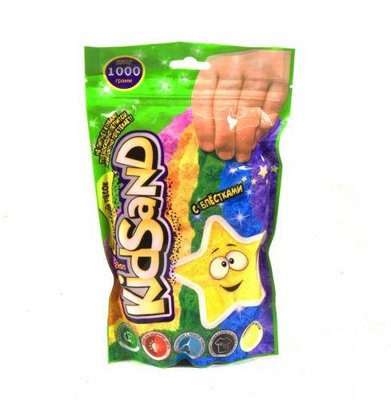 Кинетический песок Danko Toys KidSand в пакете с блёстками 1000 г жёлтый KS-03-01 фото 1