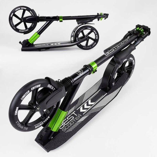 Самокат двоколісний алюмінієвий Best Scooter Big Wheels чорний із зеленим 72284 фото 2