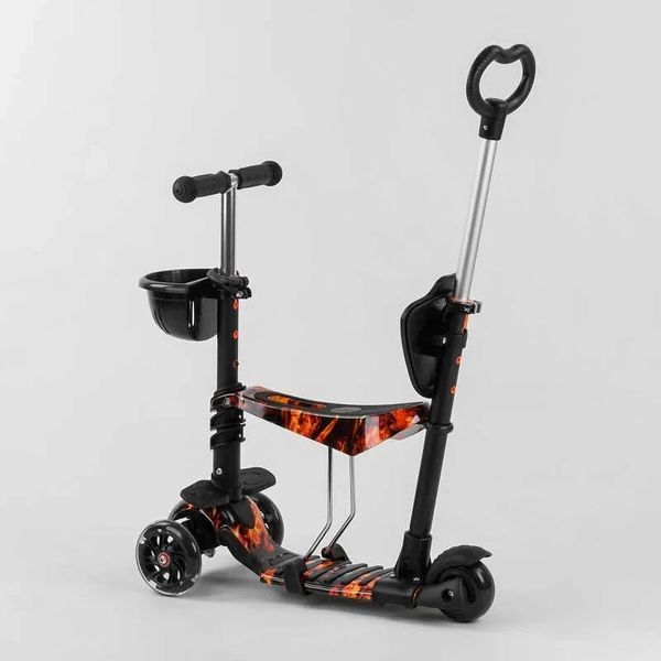 Детский самокат - трансформер 5 в 1 с подсветкой Best Scooter Корзинка с принтом черный с красным 17334 фото 3