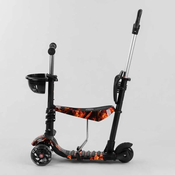 Детский самокат - трансформер 5 в 1 с подсветкой Best Scooter Корзинка с принтом черный с красным 17334 фото 2