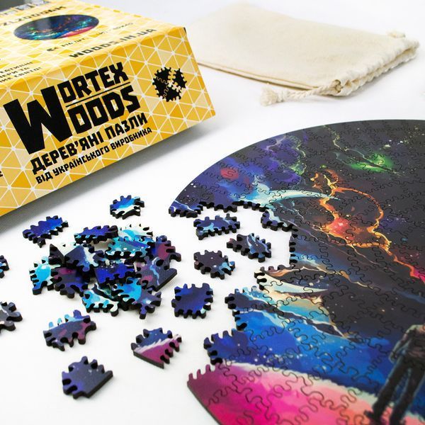 Круглий дерев'яний пазл 30х30 см Wortex Woods Галактика 188 елементів нестандартної форми PZL20008 фото 6