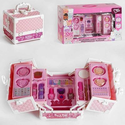 Набір дитячої косметики "Beauty Box" у валізці пудра, рум'яна, лаки, тіні, блиски, помади, стрази J - 1053 фото 1