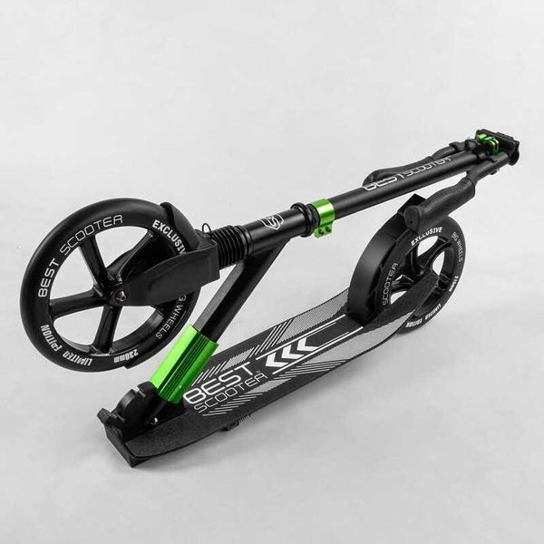 Самокат двоколісний алюмінієвий Best Scooter Big Wheels чорний із зеленим 93427 фото 2