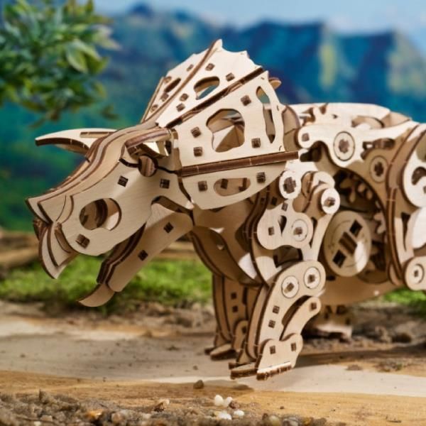 3D конструктор механічний дерев'яний Ugears Трицератопс 400 деталей 70211 фото 9