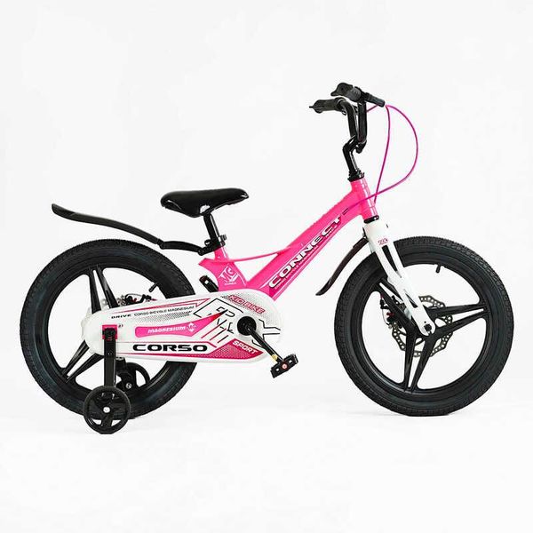 Велосипед детский двухколёсный 18" CORSO Connect магниевая рама доп колеса на 6-8 лет розовый MG-18820 фото 2