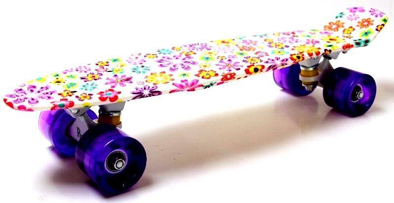 Подростковый пенниборд с ярким принтом и подсветкой всех колес "Violet Flowers" фото 3