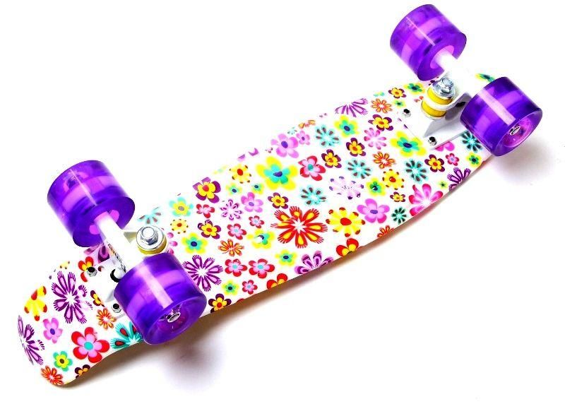 Подростковый пенниборд с ярким принтом и подсветкой всех колес "Violet Flowers" фото 5