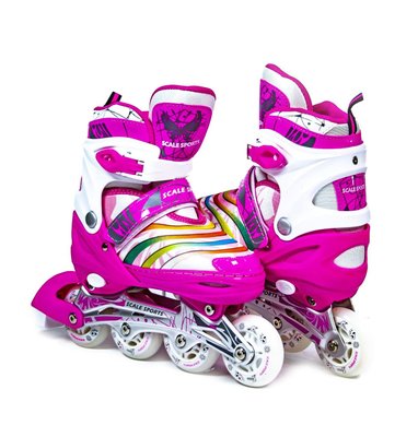 Дитячі розсувні ролики 34-37 Scale Sports LF 907M рожеві з підсвічуванням переднього колеса фото 1