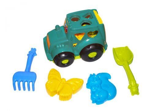 Развивающий детский сортер-трактор Colorplast Кузнечик №2 бирюзовый с песочным набором 0336 фото 1