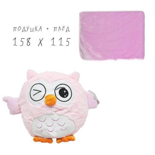 Детский флисовый плед 158х115 см с игрушкой 30 см "Сова" розовый P1973 фото 2