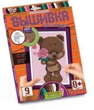 Вышивка крестиком по номерам Danko Toys Мишка с розой VK-01-06 фото 1