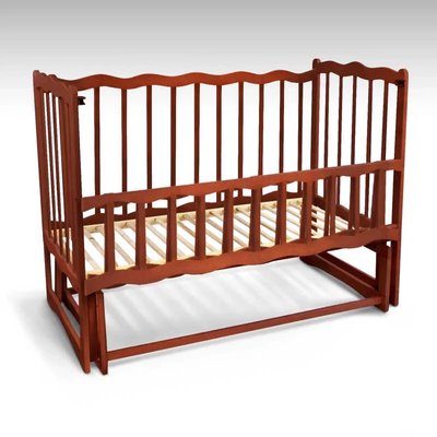 Дитяче дерев'яне ліжко з відкидним бортиком та маятником "Хвиля" вільха - колір темно-коричневий фото 1